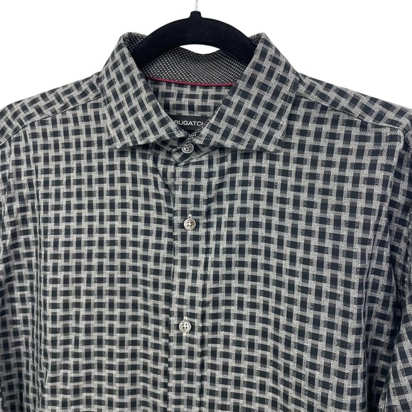 Bugatchi Grey Black Printed Long Sleeve Button Down Shirt Mens Medium - Picture 2 of 5
